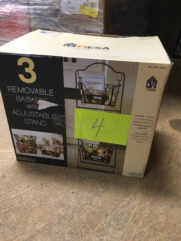 lot 4 image: MESA 3 Removable Baskets with Adjustable Stand. Open Box