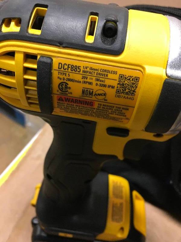 lot 58 image: DeWalt 20-Volt Cordless Impact Driver with Battery, Charger & Bag - Open Box