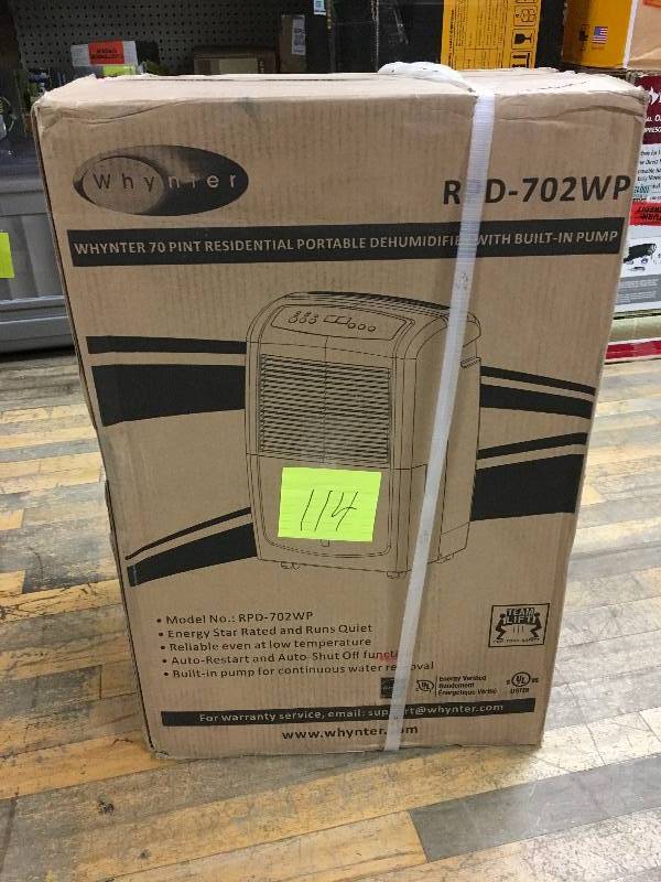 lot 114 image: Whynter Energy Star 70 Pint Portable Duhumidfier - Open Box