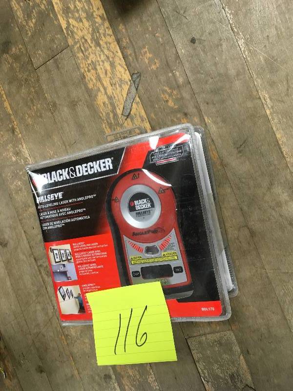 lot 116 image: Black & Decker Bulleye Auto-Leveling Laser with AnglePro - Laser Measure - Laser Level - Open Box