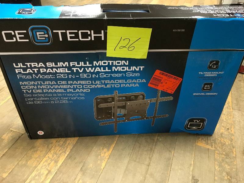 lot 126 image: CE Tech Full Motion Wall Mount for 26 in.  - 90 in Flat Panel Tvs, Black - Open Box