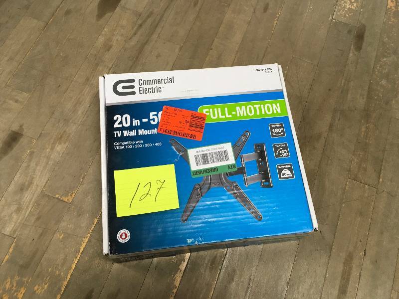 lot 127 image: Commmercial Electric Full Motion TV Wall Mount for 20 - 56 Flat Panel TVs - Open Box