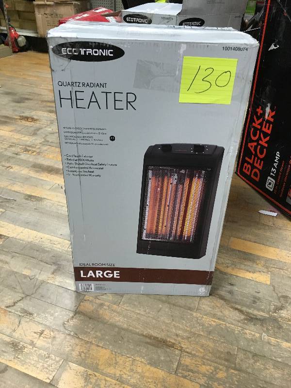 lot 130 image: Ecctronic 1500-Watt 2-Element Infared Electric Heater - Open Box