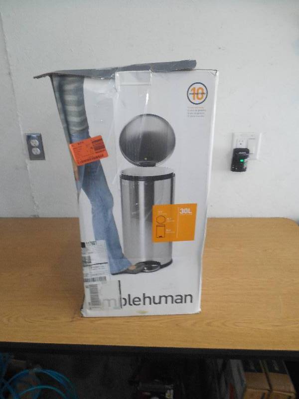 lot 37 image: simplehuman 30-Liter Fingerprint-Proof Brushed Stainless Steel Round Step-On Trash Can