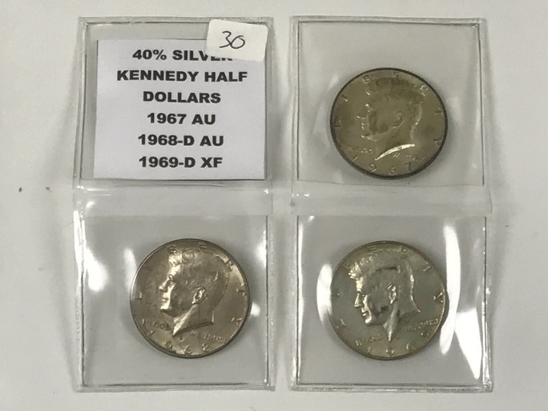 (3) Kennedy 40% Silver Halves 1967...