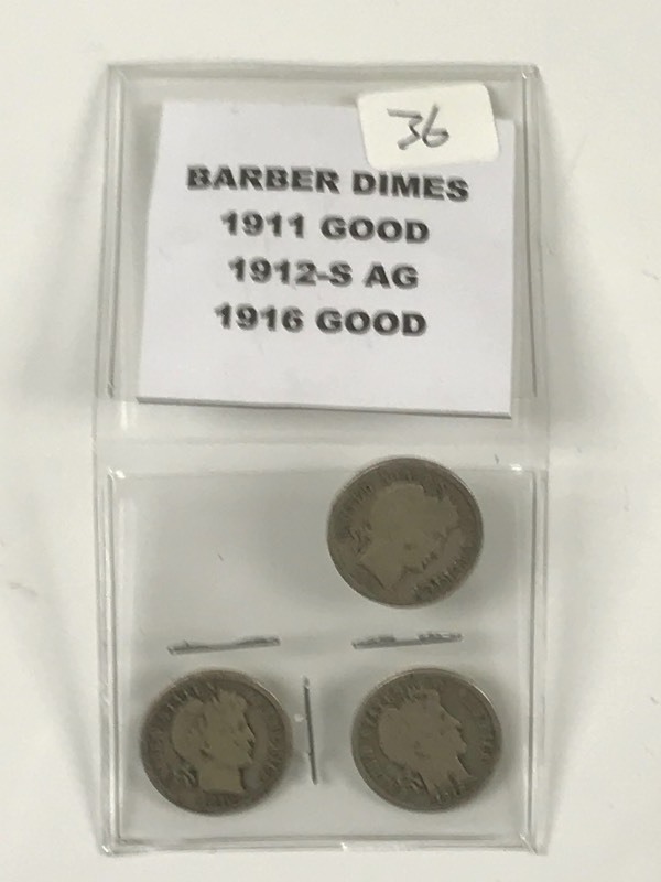 (3) Barber Dimes 1911  1912-S  1...