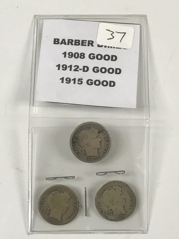 (3) Barber Dimes 1908  1912-D  1...
