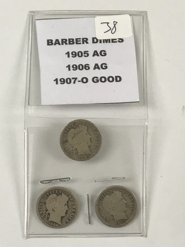 (3) Barber Dimes 1905  1906  190...