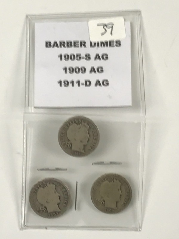 (3) Barber Dimes 1905-S  1909  1...