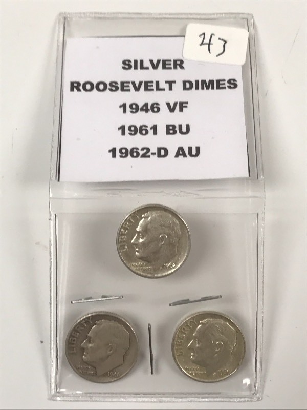 (3) Roosevelt Silver Dimes 1946  ...
