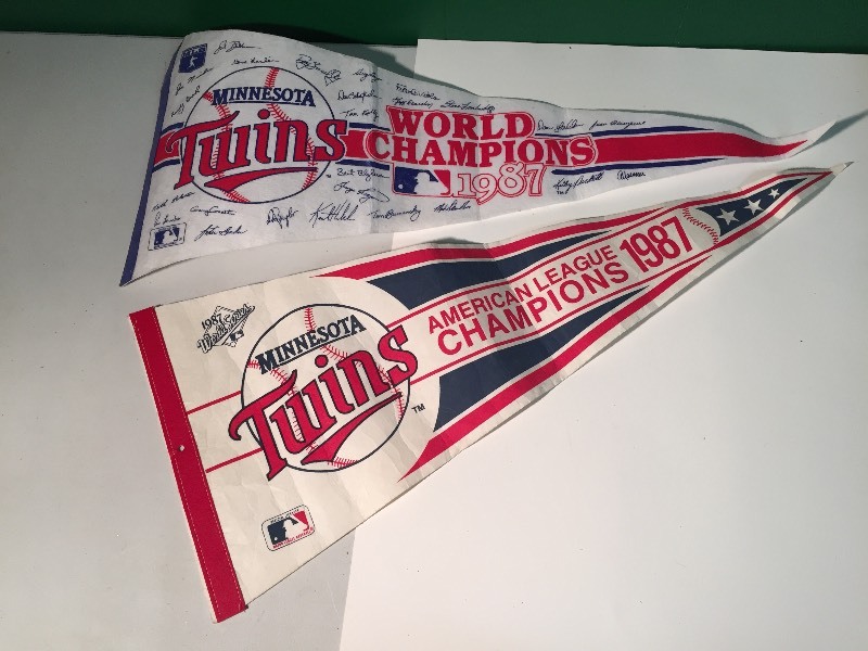 1987 Mnnesota Twins American League Champs & World Champion Pennants