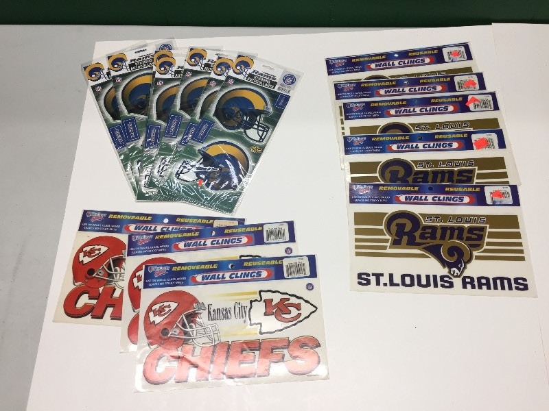 7 Packs Rams Stickers, 3 KC Chiefs Wall Clings, 7 St. Louis Rams Wall Clings