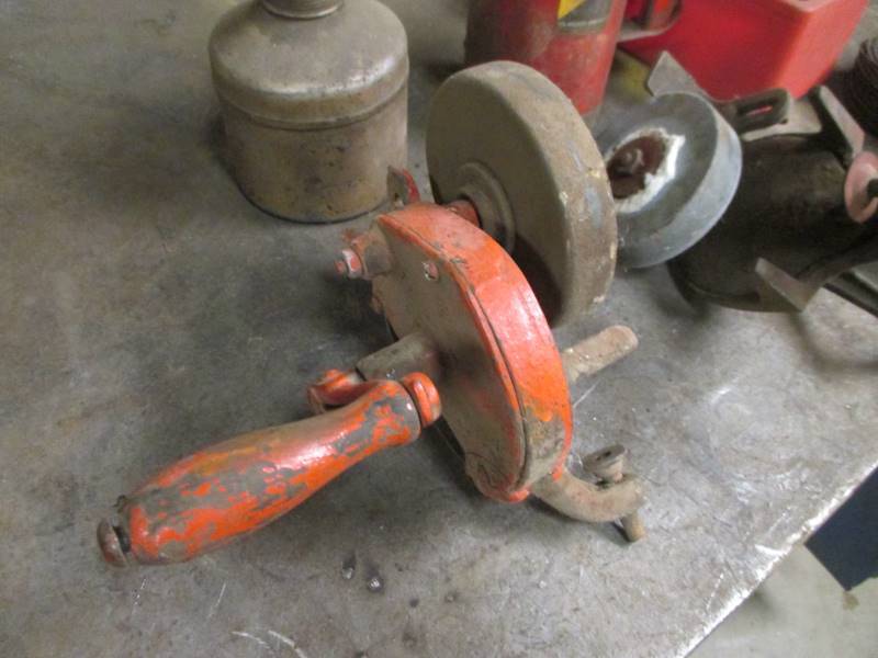 lot 175 image: (2) Vintage Hand Crank Grinders & Holesaws