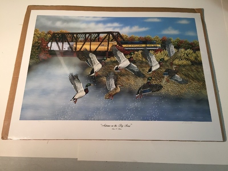 lot 74 image: Signed Print - Autumn on the Big Snow - Robert Hinton