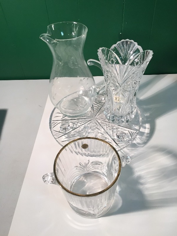 lot 94 image: Heavy Crystal IceChampagne bucket, Vase, Pitcher, Cake Plate