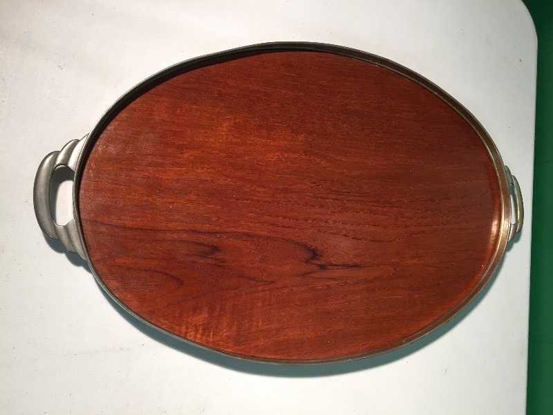 lot 107 image: MCM Metal & Wood Oval Tray