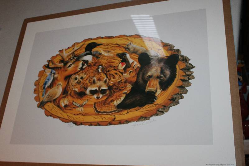 lot 147 image: Wood Carved Creatures by Joan C. White #90500 Signed Numbered Framed Matted Wall Art