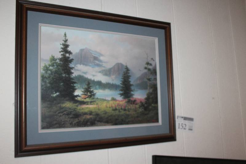lot 152 image: Moose Nature Scene by Delbert Windbury #7671000 Signed Numbered Framed Matted Wall Art