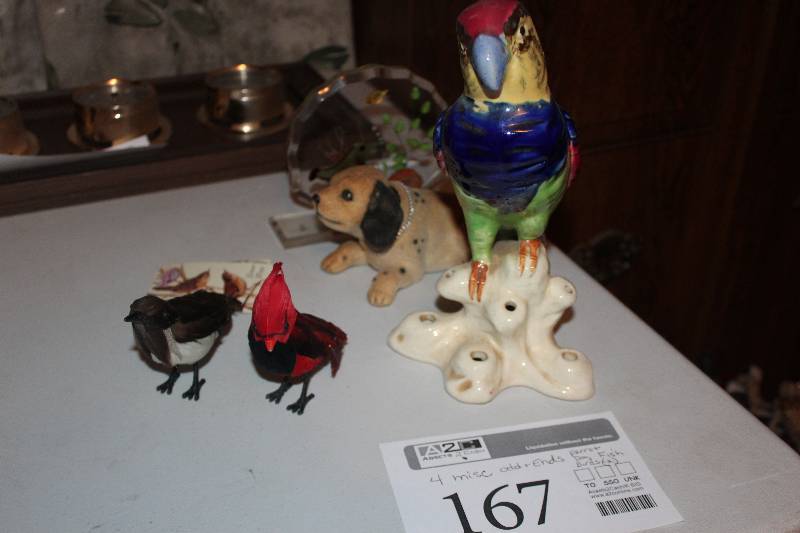 lot 167 image: Lot of (4) Table Decorations - Parrot, Dog, Fish, 2-Birds