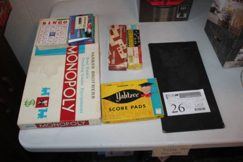 lot 26 image: Vintage Board Games - Monopoly, Bingo, Yahtzee, Electronic Blackjack, 2-Dominoes, Checkboard