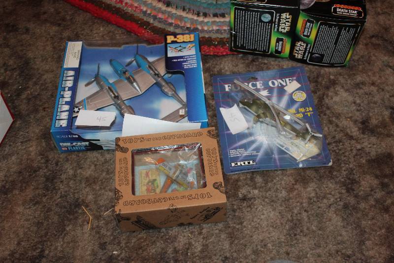 lot 45 image: Lot of (3) Action Figures - 2-Planes, Helicopter