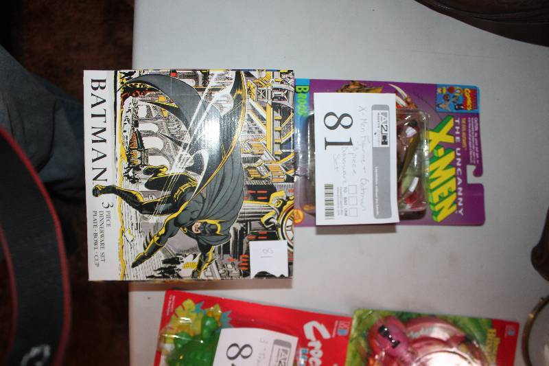 lot 81 image: X-Men Figurine, Bat-man Figurine, 3-Piece Dinnerware Set
