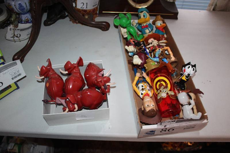 lot 86 image: Lot of (2) Boxes of Cartoon Figurines - Mickey, Daffy, Toy Story, Snoopy, And More