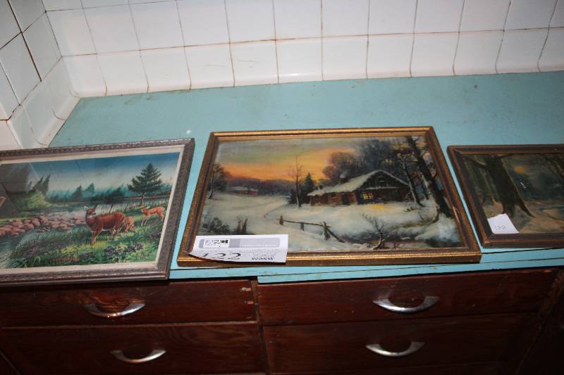 lot 122 image: Lot of (3) Framed Matted Pictures - Winter Forest, Winter Cabin, The Headwaters of the Mississippi Itasca State Park
