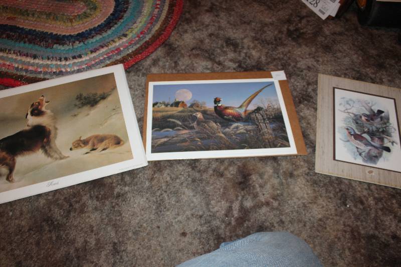 lot 135 image: Lot of (3) Framed Pictures - Found Dog & Calf, Pheasants by Meger Signed, Birds