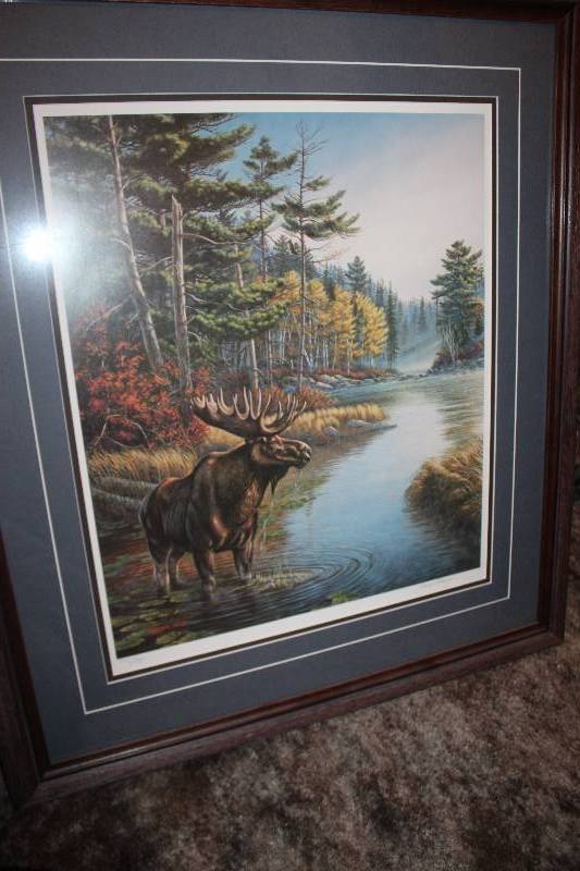 lot 131 image: Moose by Meger #155750 Signed Numbered Framed Matted Wall Art