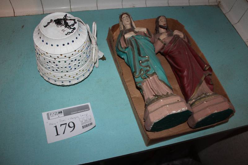 lot 179 image: Wall Decorations - Mary & Jesus, Hanging Lamp