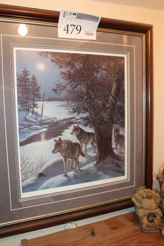 lot 479 image: 1988 Wolves By Meger #530750 Signed Numbered Framed Matted Wall Art