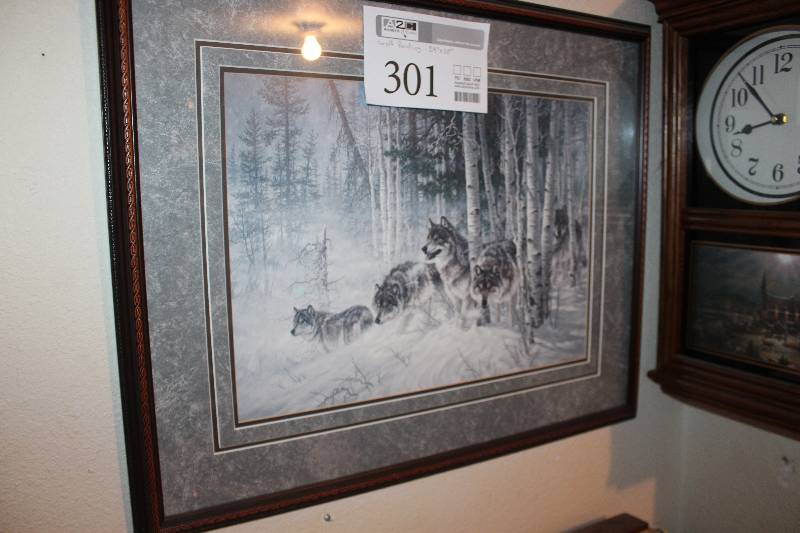 lot 301 image: Wolf Painting Framed Matted Wall Art