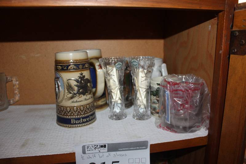 lot 315 image: 12-Shelf Lot of Glassware - Beer Steins, Glasses