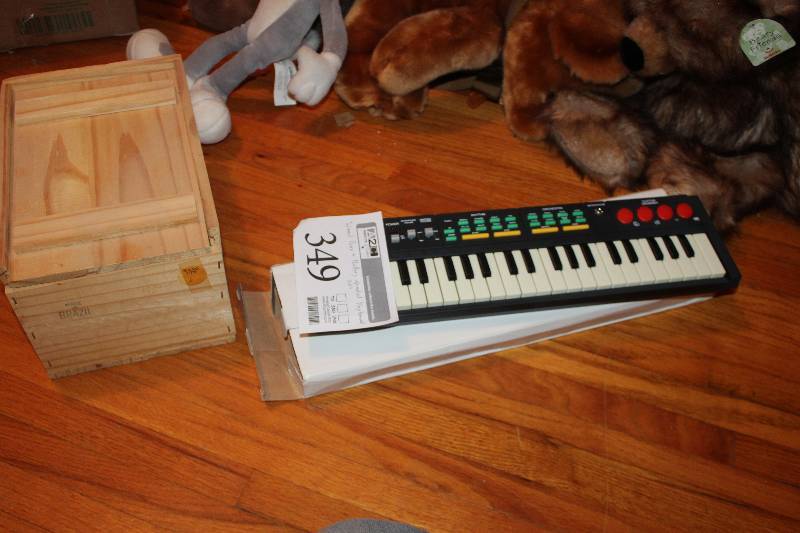 lot 349 image: Wood Box, Battery Operated Music Keyboard