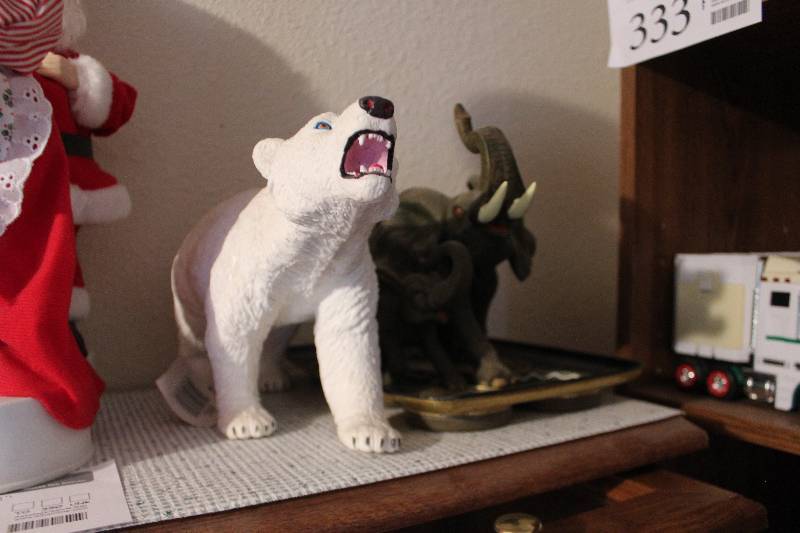 lot 325 image: Lot of (2) Table Decorations - Polar Bear, Bull Elephant, Nature Dish