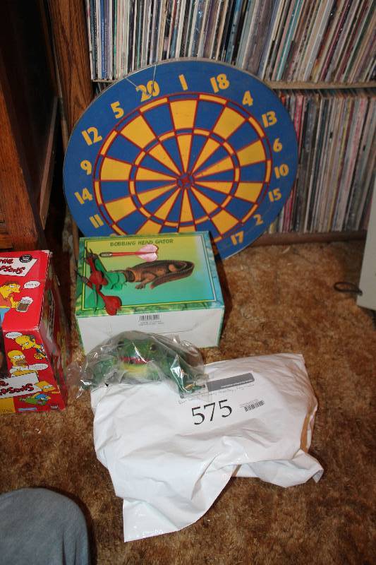 lot 575 image: Dartboard, Pilsbury Doughboy Figure, Frog & Gator Figures
