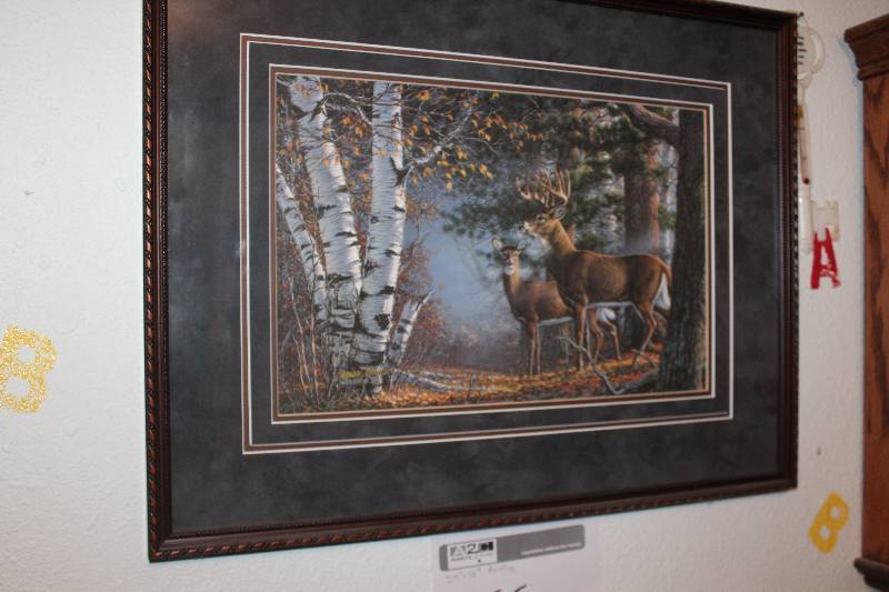lot 566 image: 1993 Deer by Meger Signed Framed Matted Wall Art