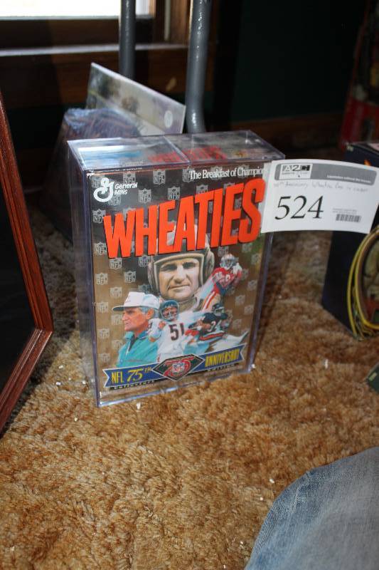lot 524 image: 75th Anniversary Wheaties Cereal Box w Case