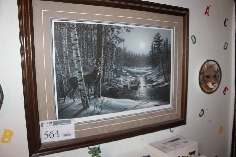lot 564 image: 1990 Deer by Meger #5551250 Signed Framed Matted Wall Art