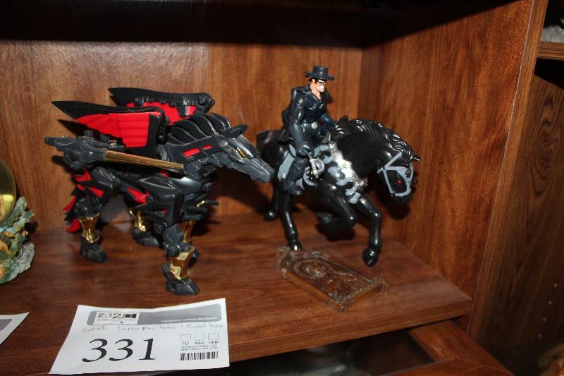 lot 331 image: Lot of Action Figures - Zorro w Horse, Robot Horse