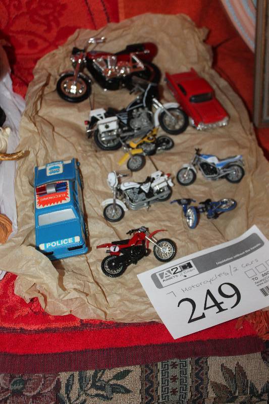 lot 249 image: Lot of (9) Toy Motorcycles, Cars