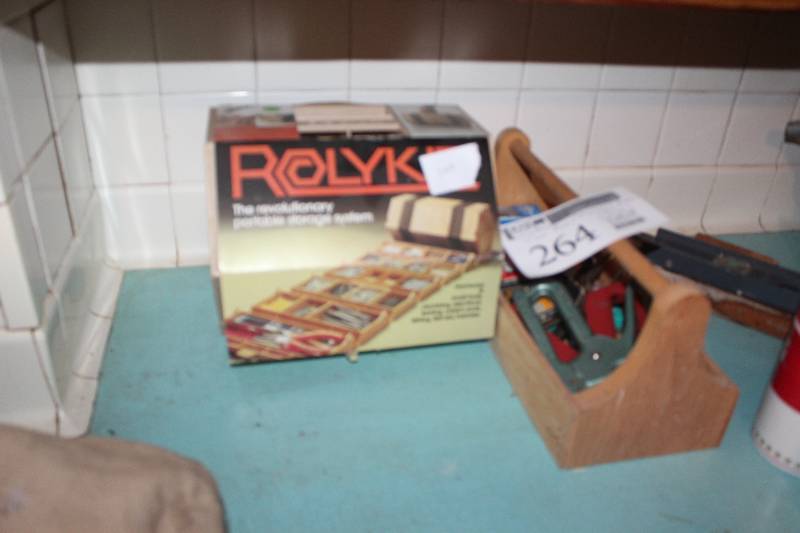 lot 264 image: Wood Tool Box, Rollable Organizer Storage Box
