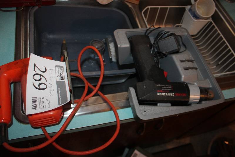 lot 269 image: Sears Craftsman 38in. 2-Speed Reversible Cordless Drill, Black & Decker Variable Speed Corded Jigsaw