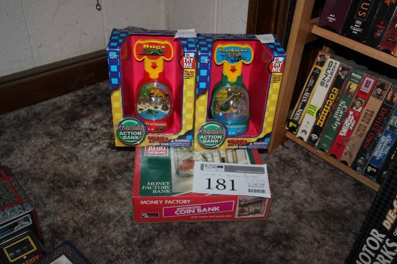 lot 181 image: Lot of (3) Action Figure Collectible Banks - Bugs Roaring, Money Factory