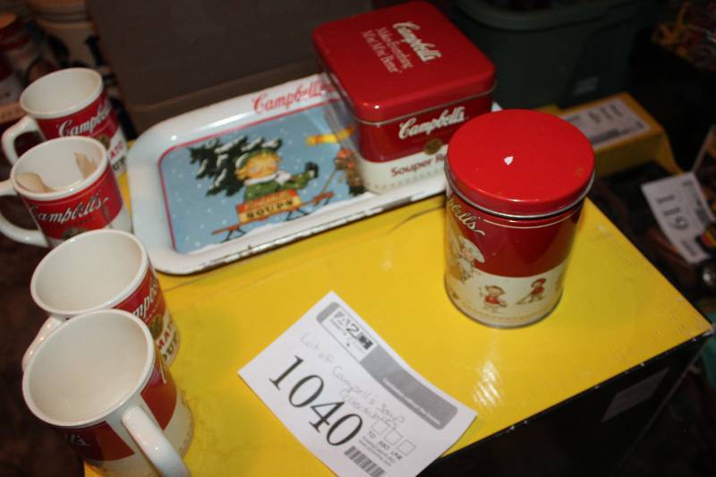 lot 1040 image: Campbells Soup Collectibles - Tins, Trays, Mugs