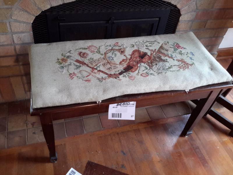 lot 27 image: Piano Bench with needle point pad seat