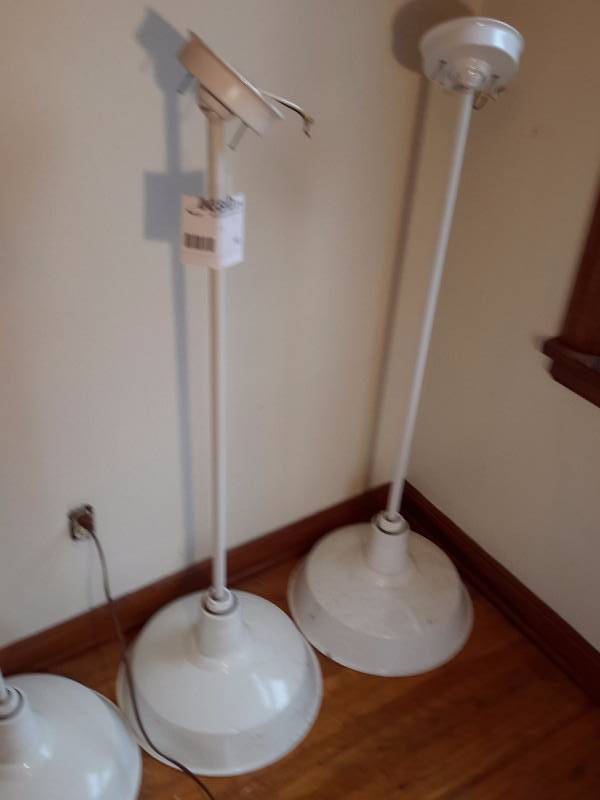 lot 42 image: 2 Vintage Hanging industrial lamps