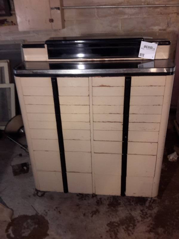 lot 2 image: Wood and porcelain Dental Back stand shelfcabinet