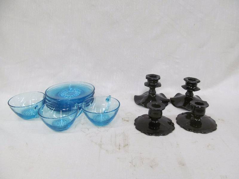 lot 75 image: vintage saucers, candle stick holders